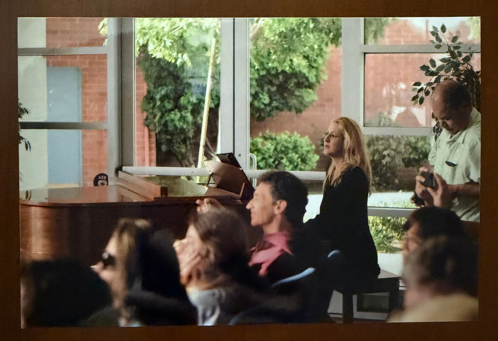 Stacy at the piano during a performance